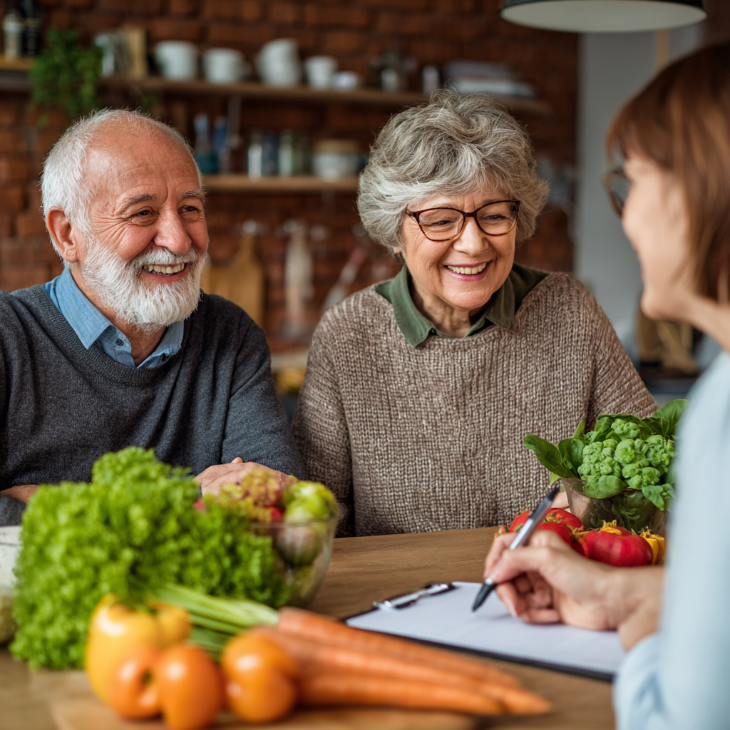 Senior adults having nutrition consultation with professional dietitian